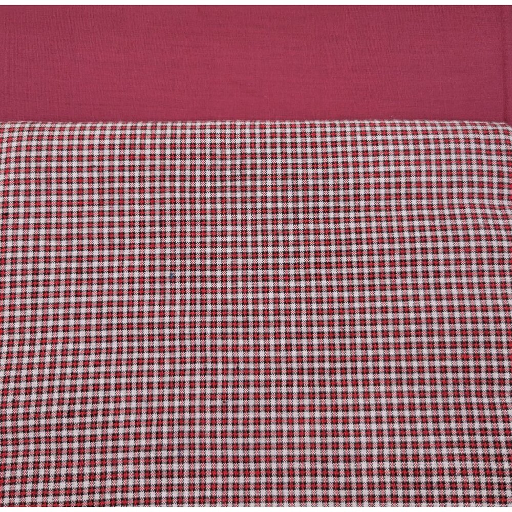 Small Plaid Check Wine Blue White Solid Wine Cotton Blend Fabrics 2.33 yards